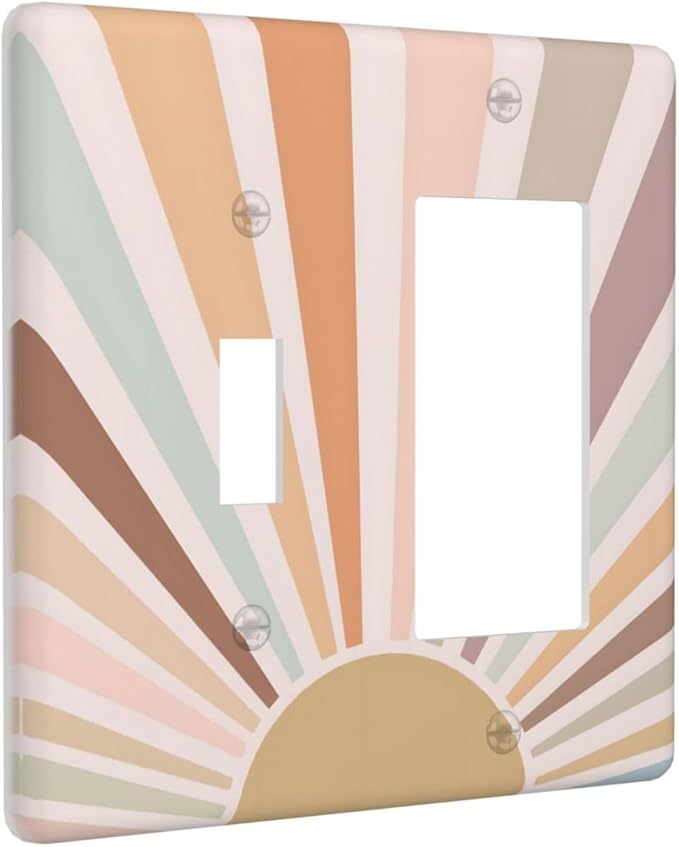 Boho Sun Rainbow Retro Aesthetic Abstract Art Sunrise Sunset Outlet Covers 1 Toggle 1 Rocker Combination Decorative Wall Plate Electrical Switch Plates Light Switch Cover Plate for Kids Room Bedroom
