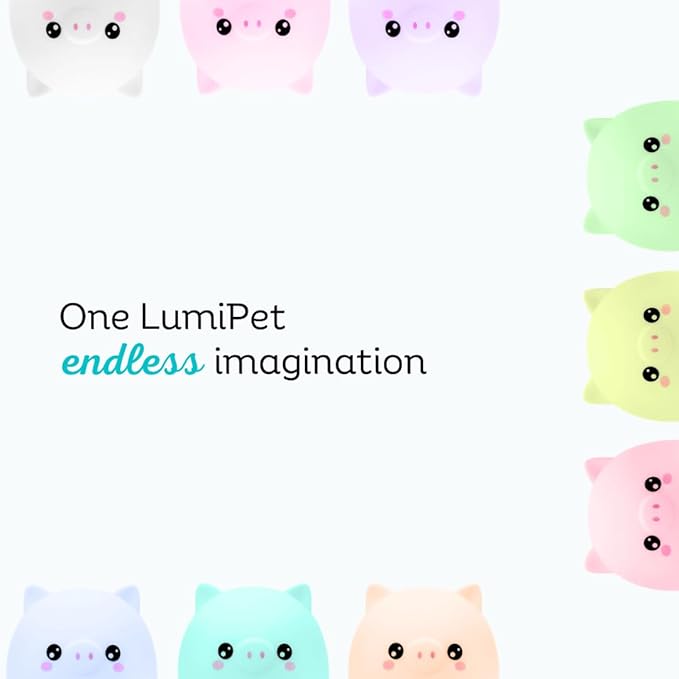 Lumipets Remote Control Silicone Night Light for Kids - Pig Design with 9 Soft Colors & Sleep Timer - Rechargeable, Battery-Operated Lamp for Bedroom | Baby Nursery, Toddler, Girls, Boys