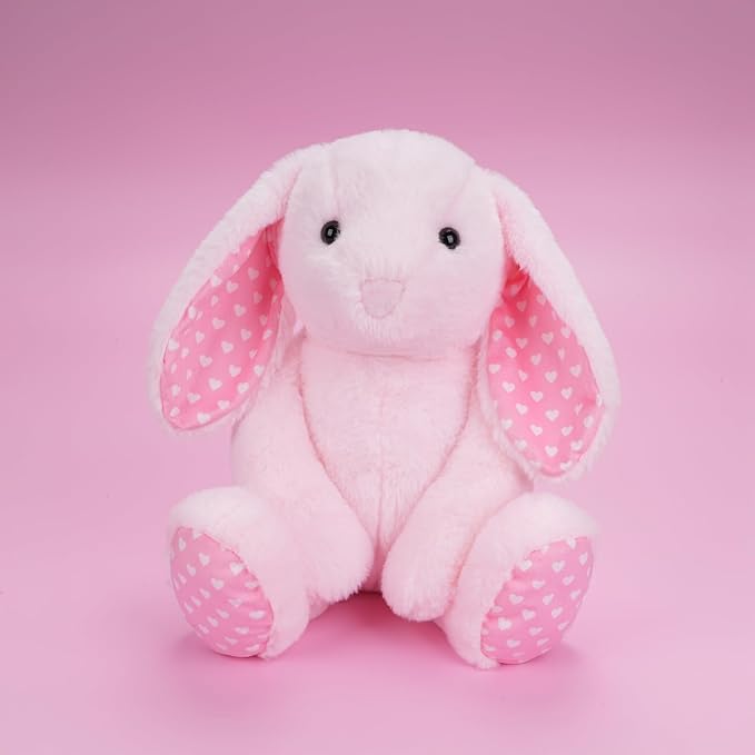 WEIGEDU Pink Rabbit Bunny Stuffed Animal Plush Toys with Floppy Ears & Heart Print for Lover, Kids, Boys, Girls, Babies - Perfect Birthday Nursery Décor Easter Christmas Bedtime Gift