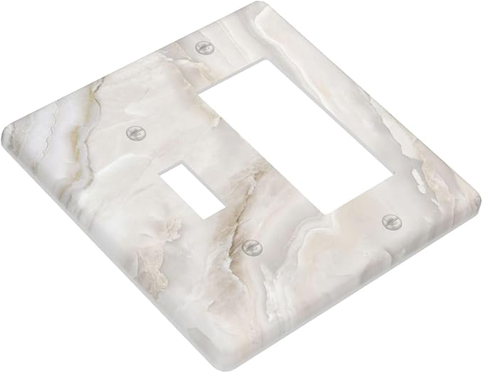 Abstract Luxury White Marble Texture Outlet Covers 1 Toggle 1 Rocker Combination Decorative Wall Plate Electrical Switch Plates Light Switch Cover Plate for Bathroom Kitchen Living Room Decor