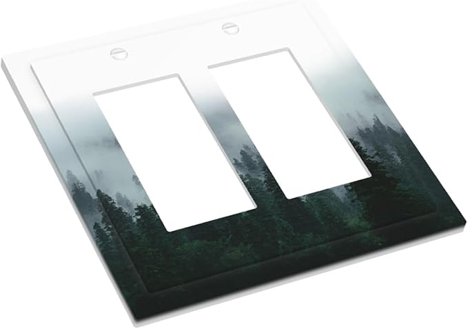 Forest Pine Forest Foggy Mountain Natural Scenery Decorative Outlet Covers 2 Gang Double GFCI Rocker Electrical Wall Panels Light Switch Cover Plate for Bed Room Living Room Decor