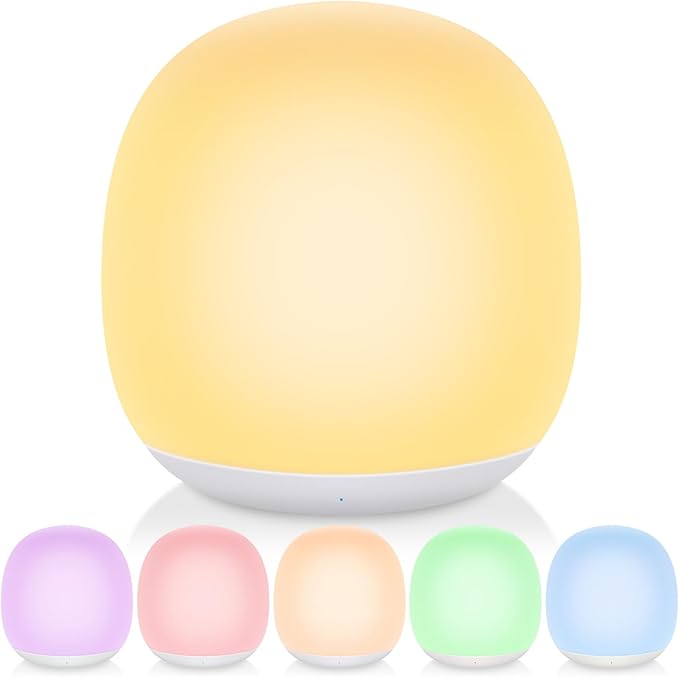 Tyute Night Light for Kids, Baby Egg Night Light with 7 Colors Changing Mode & Stepless Dimming, Soft Silicone Touch Nursery Night Lamp BPA Free, 1 Hour Timer, Rechargeable for Breastfeeding