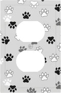 Monochrome Paw Print Duplex Wall Plate - 1-Gang Standard US Size Minimalist Dog Lover's Pet Paws Outlet Covers, Neutral Tone for Pet Owners Decor