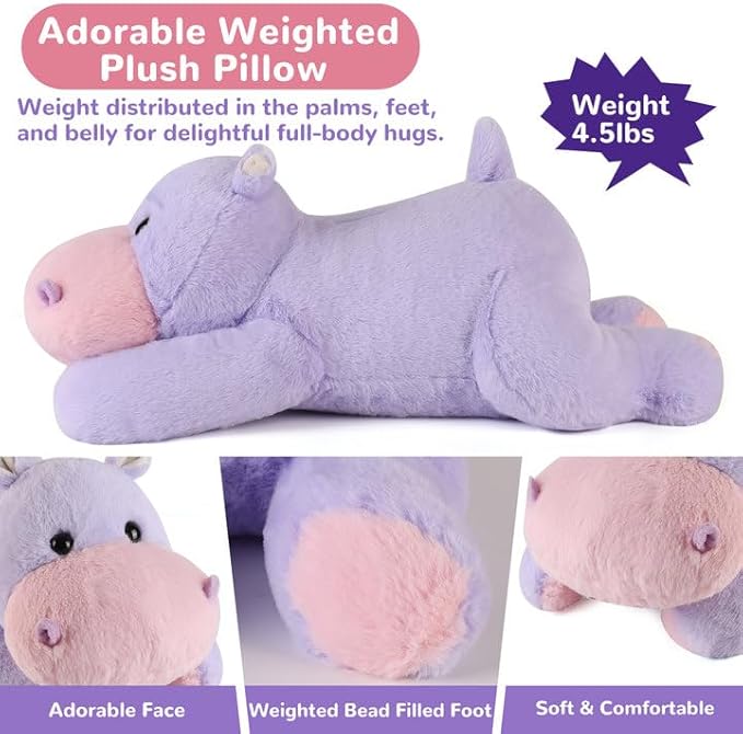 meowtastic Hippo Weighted Stuffed Animals - 22 Inch 4.5 Pounds Weighted Plush Hippo Stuffed Animals - Big Toys Pillow - Cute Plush Toys Gifts for Kids & Adults (22" 4.5 lbs)