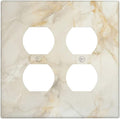 Decorative Light Switch Cover Plate Beige Gold Marble Abstraction Morden Art 2 Gang Decorative Switch Plates 1 Toggle Duplex Combo Outlet Covers GFCI Plug Covers Wallplates for Kitchen Bathroom Decor