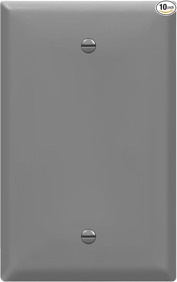 ENERLITES Blank Device Wall Plate, Gloss Finish, Mid-Size Blank Outlet Covers, Grey 1-Gang 4.88" x 3.11", Unbreakable Polycarbonate Thermoplastic, UL Listed, 8801M-GY-10PCS, Gray (10 Pack)