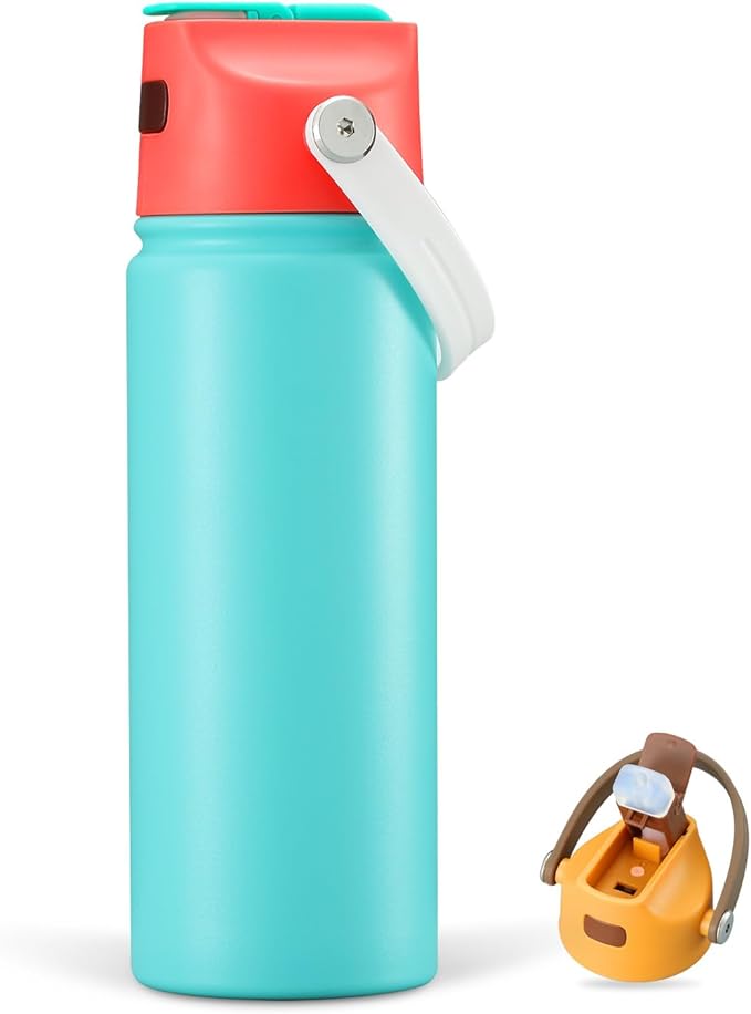 18 OZ Water Bottle for Kids, Stainless Steel Double Insulated Sports Water Bottle, Leak Proof Straw Cup for School, Gifts and Travel, BPA Free (Light Turquoise)