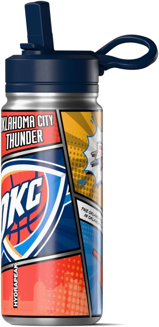 Hydrapeak x NBA Oklahoma City Thunder 20 oz Stainless Steel Water Bottle, Officially Licensed Double Wall Insulated Sports Bottle with Straw Lid, Reusable Leakproof Gift for Kids & Adults