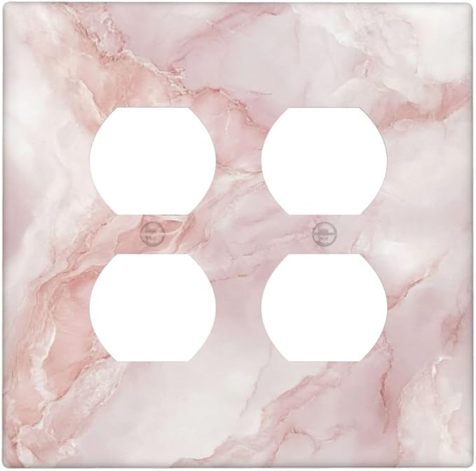 Light Switch Cover Plate Pinkish-White Marble Abstract Luxury Elegant 2 Gang Socket Covers Double Duplex Wallplates Switch Plates and Outlet Covers for Bathroom Home Decor