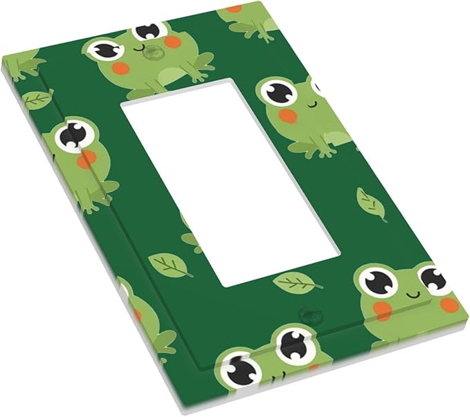 Cute Green Frogs Single Rocker Switch Cover - 1-Gang Standard US Size Whimsical Froggy Friends Light Switch Covers, Playful Amphibian for Boys & Girls Room Decor