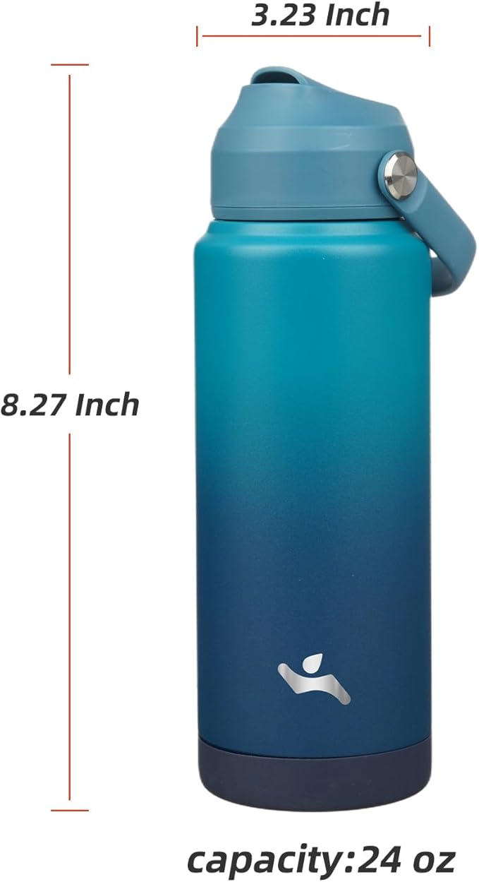 Konokyo Insulated Water Bottle with Straw Lid,24 oz Stainless Steel Vacuum Metal Bottle with Silicone Handle,Vast