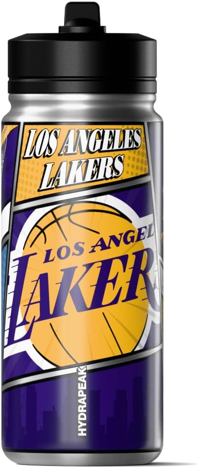 Hydrapeak x NBA Los Angeles Lakers 20 oz Stainless Steel Water Bottle, Officially Licensed Double Wall Insulated Sports Bottle with Straw Lid, Reusable Leakproof Gift for Kids & Adults