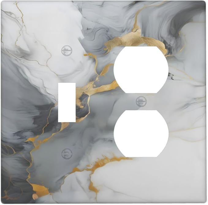 Gold Marble Grey Art Abstract Luxury Print Wallplates 1 Toggle 1 Duplex Switch Plate Electrical GFCI Faceplate Decorative Light Switch Covers for Kitchen Bathroom Decor