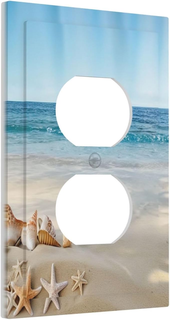 Decorative Outlet Covers Summer Beach Starfish Shells 4 Gang Duplex Switch plate Covers Electrical Switch plate Covers Wall Plates Receptacle Covers for Bathroom Home Decor