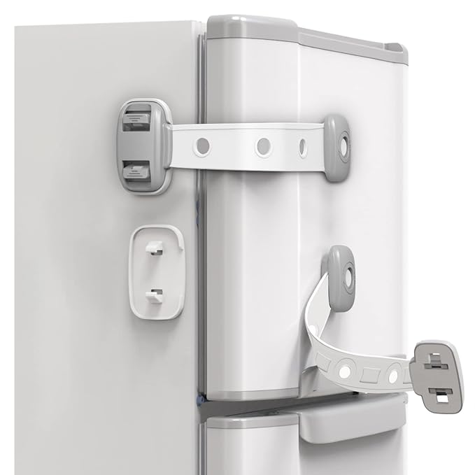 Fridge Locks,Refrigerator Door Lock,Child Proof Safety Cabinet Lock with Strong Adhesives,Fridge Locks for Kids,Adjustable Strap Multi-Purpose for Cabinet,Drawers,Freezer,Oven (2 Count (Pack of 1))