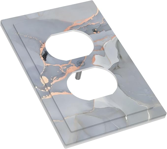 Gray And Gold Marble Abstract Luxury Print Outlet Covers 1 Gang Duplex Light Switch Cover Decorative Switch Plates Electrical Receptacle Faceplate Wall Plate for Bathroom Kitchen Bedroom Decor