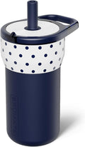 BrüMate Leap 12oz 100% Leakproof Kids Tumbler with Handle & Silicone Soft Straw | Durable Drop Resistant Silicone Sleeve | Made of Insulated Stainless Steel | Cup Holder Friendly | (White Polka Dots)