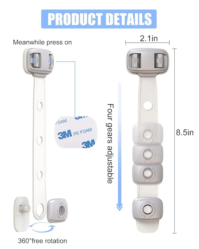 Fridge Locks,Refrigerator Door Lock,Child Proof Safety Cabinet Lock with Strong Adhesives,Fridge Locks for Kids,Adjustable Strap Multi-Purpose for Cabinet,Drawers,Freezer,Oven (2 Count (Pack of 1))