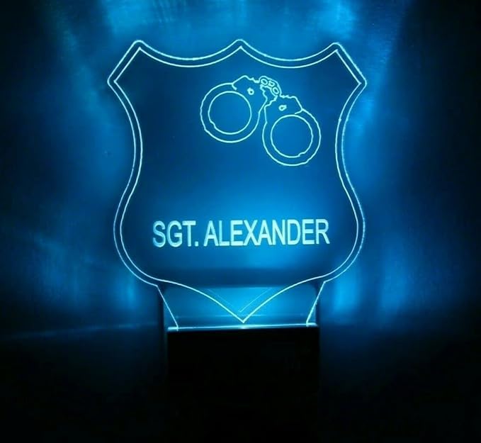 Night Light Multi Color Personalized LED Plug-in, Ultra-Slim Touch Night Light Smart Dusk to Dawn Sensor, Kids Children's Bedroom Kitchen Bathroom Hallway Play Room Variations (Police Badge)