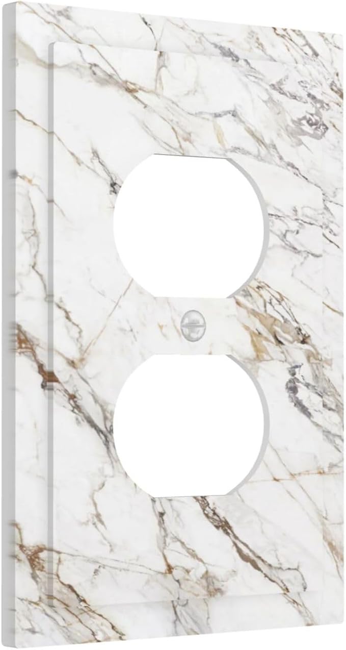 Decorative Outlet Covers White Brown Marble Abstract Modern Luxury 1 Gang Duplex Light Switch Cover Plate Electrical Switch plates WallPlates Socket Covers for Bathroom Kitchen Decor