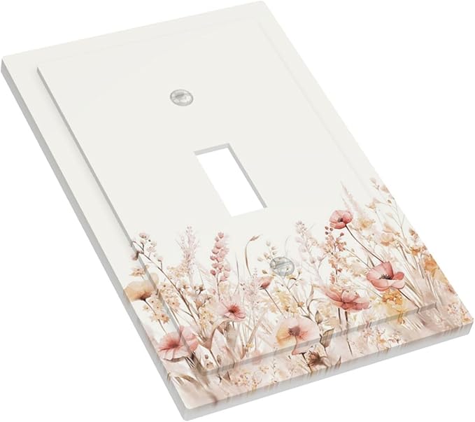 Decorative Light Switch Cover Plate Boho Floral Watercolor Flower Pattern 1 Gang Single Toggle Wall Plate Electrical Outlet Covers Decorate Switch Plate Cover for living Room Home Decor