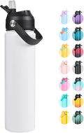 Fijinhom 24oz Insulated Stainless Steel Water Bottle, Wide Mouth Double Wall Vacuum, Silicone Straw, Sweat & Leak Proof, BPA Free Insulated Water Flask for Travel, Keep Cold 24h Hot 12h, White