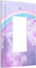 Rainbow in the Clouds Single Rocker Outlet Wall Plates Pink Art Panel 1 Gang Light Switch Cover Decorative Purple Cloud Electrical GFCI Switchplate Cute Dimmer for Bedroom Kidroom Nursery Decor