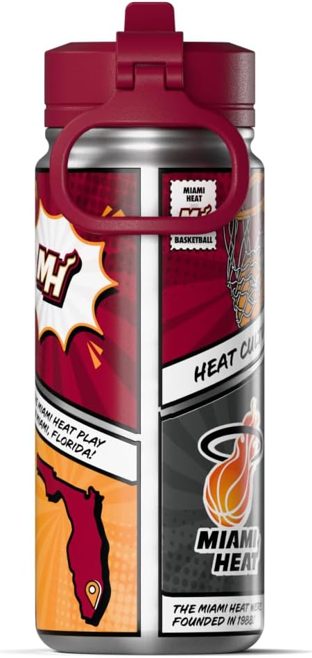 Hydrapeak x NBA Miami Heat 20 oz Stainless Steel Water Bottle, Officially Licensed Double Wall Insulated Sports Bottle with Straw Lid, Reusable Leakproof Gift for Kids & Adults