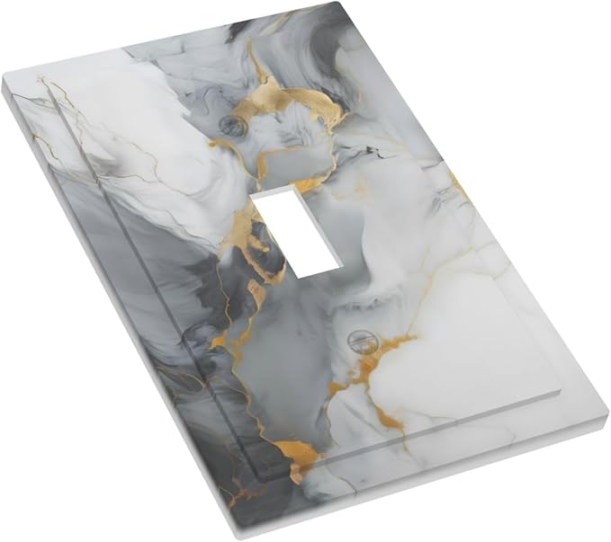 Gold Marble Grey Art Abstract Luxury Print Decorative Light Switch Cover 1 Gang Single Toggle Device Electrical Faceplate Switchplates Decorator Outlet Wall Plate for Kitchen Bathroom Decor