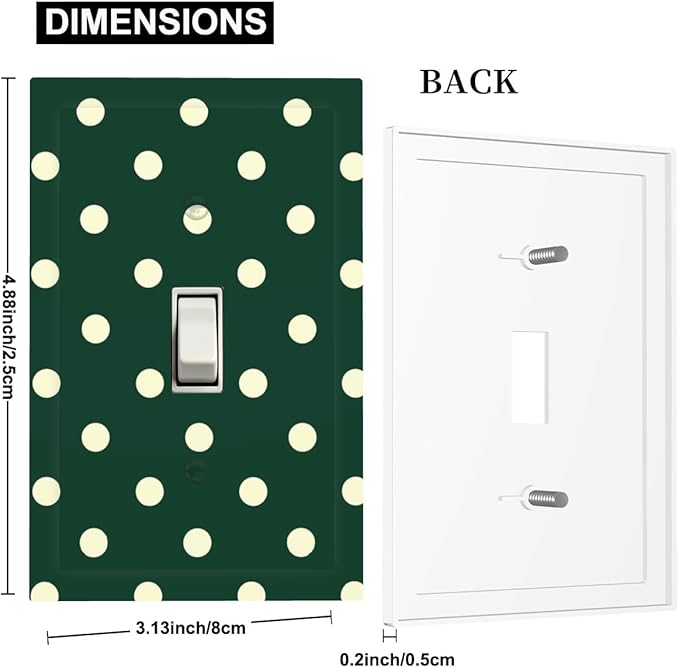Hunter Green Polka Dot 1-Gang Toggle Light Switch Plate, Retro Preppy Vintage Emerald Dot Decorative Wall Plate for All Room Home Decor