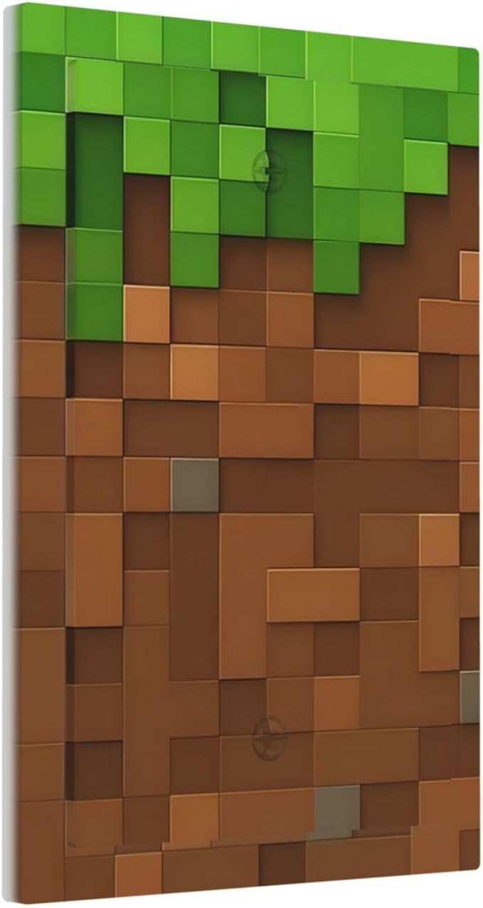 Pixel Style Gamer Themed Grass Block Light Switch Cover Plate 1 Gang No Device Blank Electrical Wall Plates Faceplate Decorative Switch Plate Covers for Kids Room Office Home Decor