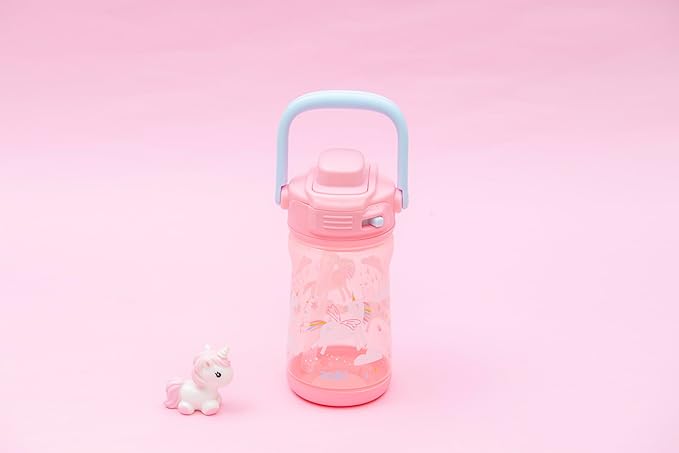 Zak Designs Beacon Kid Water Bottle for Travel or At Home, 12oz Plastic is Durable and Leak-Proof with Liquid Lock Spout, Cover, Carry Handle, Protective Base (Unicorn)