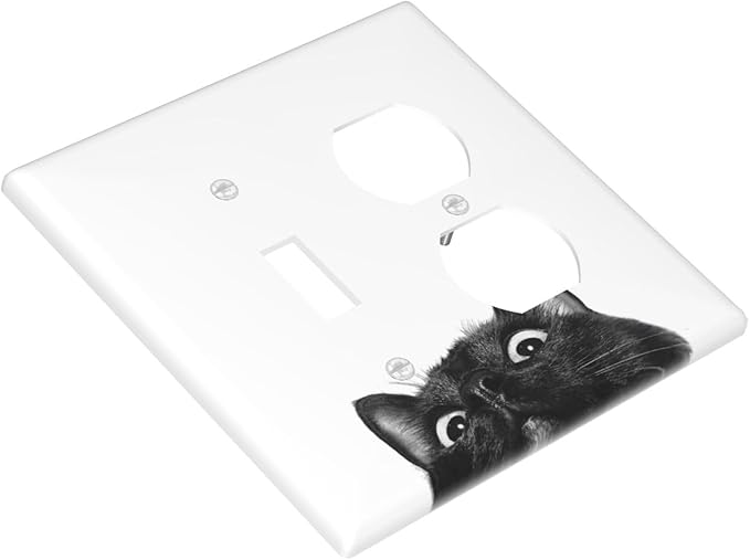 Peeping Black Cat Cute Animals Wallplates 1 Toggle 1 Duplex Switch Plate Electrical GFCI Faceplate Decorative Light Switch Covers for Kids Room Home Decor