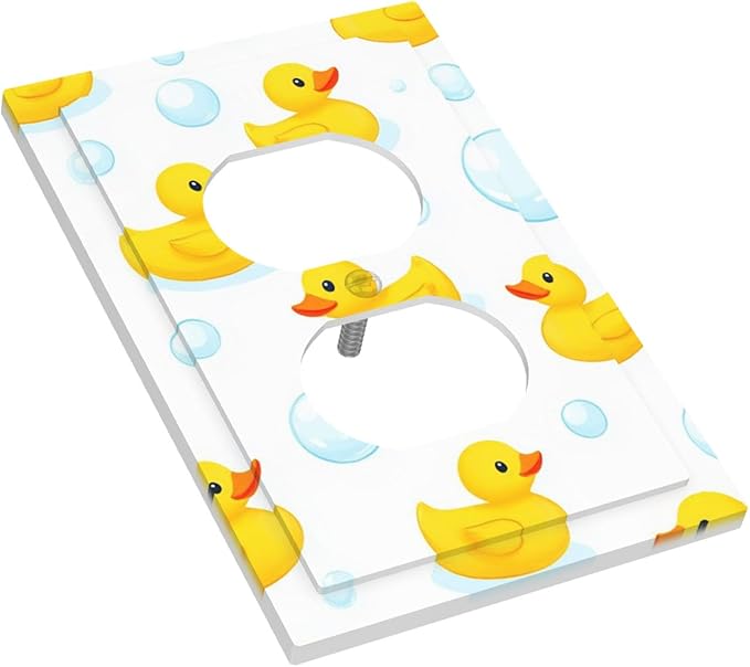 Cheerful Rubber Ducks & Bubbles Bath Time Duplex Wall Plate - 1-Gang Standard US Size Bathroom Funny Duck Outlet Covers for Kids' Bathroom Decor