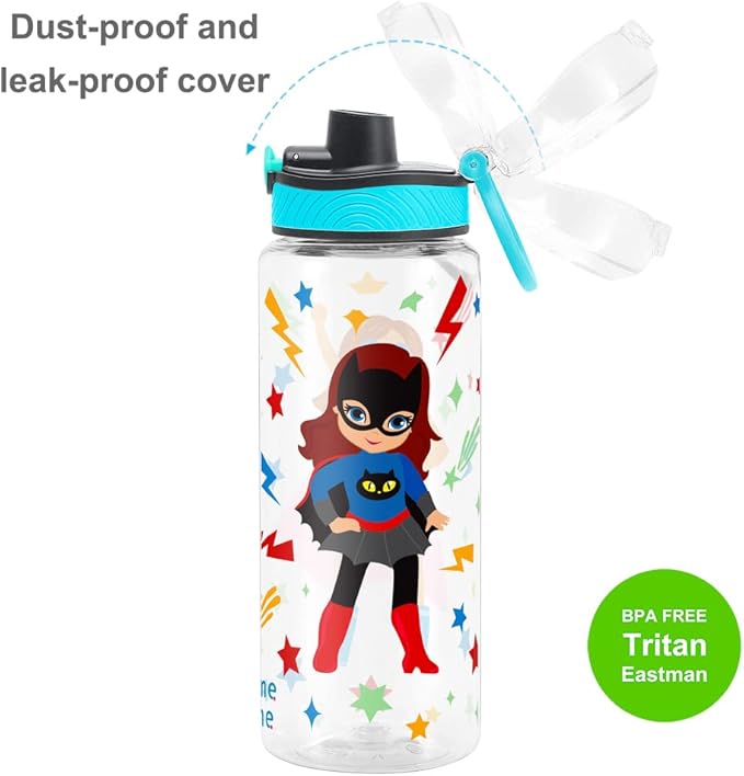 Home Tune Cute Water Bottle for School Kids Girls, BPA FREE Tritan & Leak Proof & Easy Clean & Carry Handle, 23oz/ 680ml (S-girls)