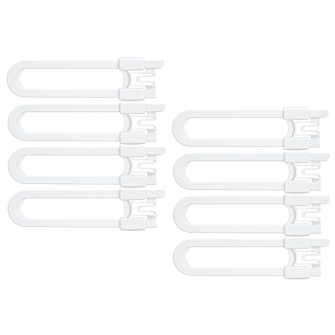 Vmaisi 8 Pack Baby Sliding Cabinet Locks - Adjustable U Shaped Child Safety Locks for Cabinets with Handles or Knobs, Childproof Latches for Kitchen Bathroom Storage Cupboards 8 Pack