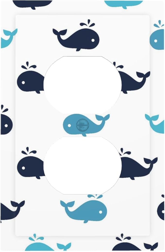 Cute Blue Whales Duplex Wall Plate - 1-Gang Standard US Size Nautical Whale Pod Outlet Covers, Minimalist Coastal for Nursery Decor