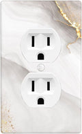 White Gold Gray Marble 1-Gang Duplex Wall Plate, Modern Decorative Outlet Cover for Kitchen, Bathroom, Living Room & Bedroom