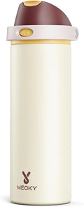 24 oz Insulated Water Bottle with Straw: Meoky Stainless Steel Metal Water Bottle with 2-in-1 Lid - Leak Proof, Cold for 24 Hours, Protective Silicone Base, BPA-Free for Sports Travel Car, Linen