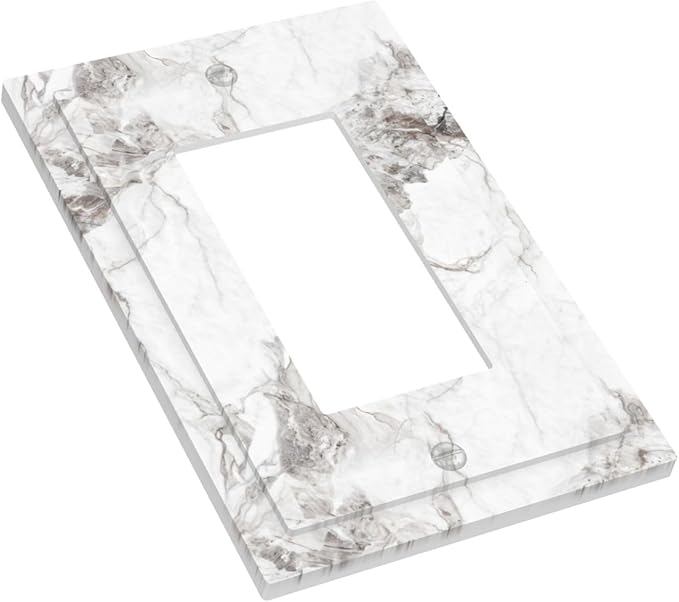 White And Gray Marble Patterns Texture Abstract Print Decorative Outlet Covers 1 Gang Single Rocker Light Switch Cover Plate Wall Plates GFCI Faceplate for Bathroom Kitchen Decor