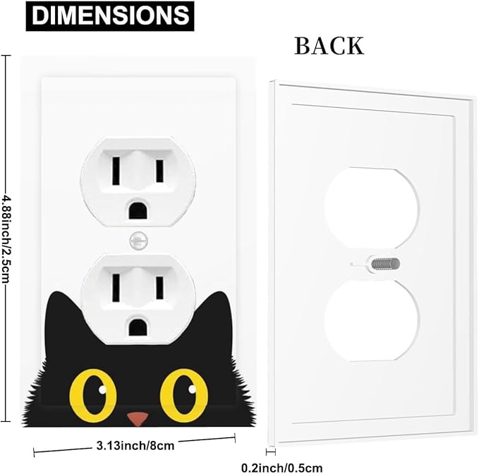 Peeking Cute Black Cat Duplex Wall Plate - 1-Gang Standard US Size Curious Cat Eyes Outlet Covers for Cat Lover Decor