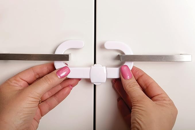 Dreambaby Secure -A-Lock - Child Proof Sliding Safety Locks - Suitable for Mushroom Knobs & D-Shaped Cabinet Door Handles - White - Model ‎L712
