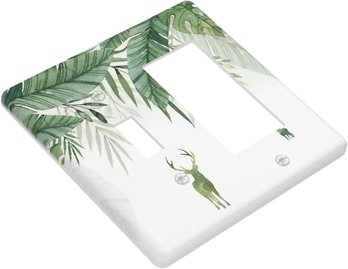 Deer Banana Leaves Palm Trees Green Plants Outlet Covers 1 Toggle 1 Rocker Combination Decorative Wall Plate Electrical Switch Plates Light Switch Cover Plate for Bed Room Living Room Decor
