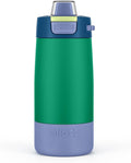Ello Kids Colby 12oz Stainless Steel Insulated Water Bottle with Straw and Built-In Silicone Coaster Carrying Handle and Leak-Proof Locking Lid for School Backpack, Lunchbox, and Outdoor Sports