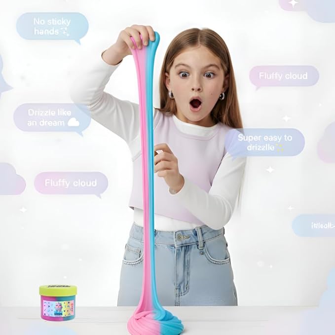 Unicorn Cloud Slime Kit – Blue & Pink Sensory Slime for Kids, Non-Sticky & Scented Cloud Dough, Squishy, ASMR Fun, Axolotl Charm & Mix-Ins, Gifts for Girls & Boys Ages 5–12 & Teens, 7oz, MOOZ Magic