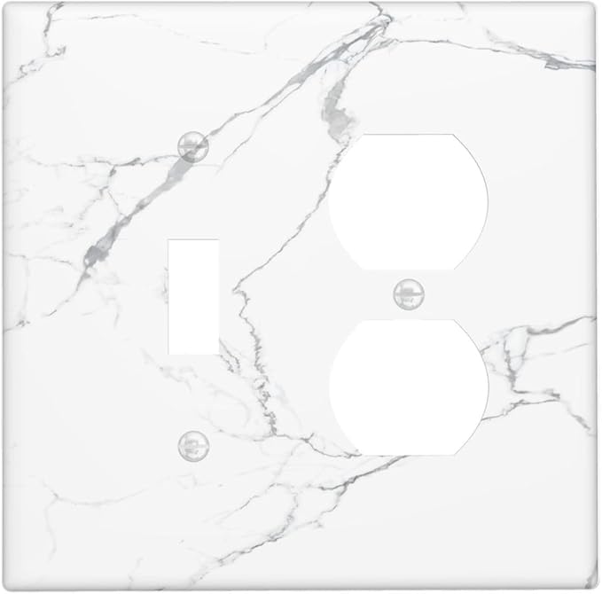 Luxurious White Marble Abstract Print Wallplates 1 Toggle 1 Duplex Switch Plate Electrical GFCI Faceplate Decorative Light Switch Covers for Bathroom Kitchen Bedroom Decor