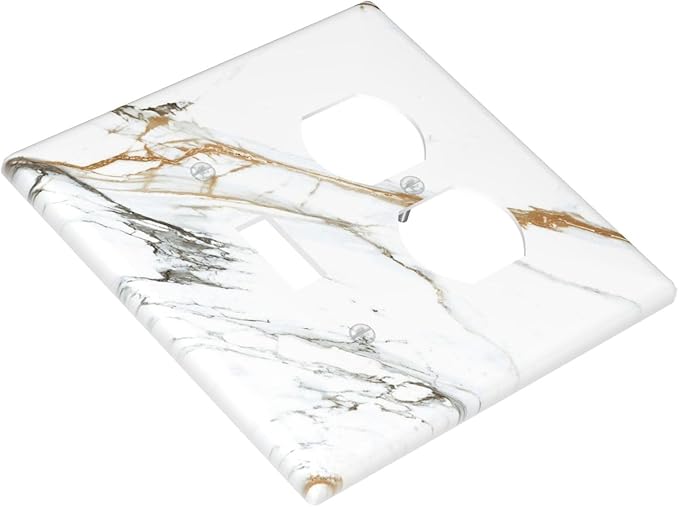White Gold Marble Modern Abstract Luxury Print Wallplates 1 Toggle 1 Duplex Switch Plate Electrical GFCI Faceplate Decorative Light Switch Covers for Bathroom Kitchen Decor
