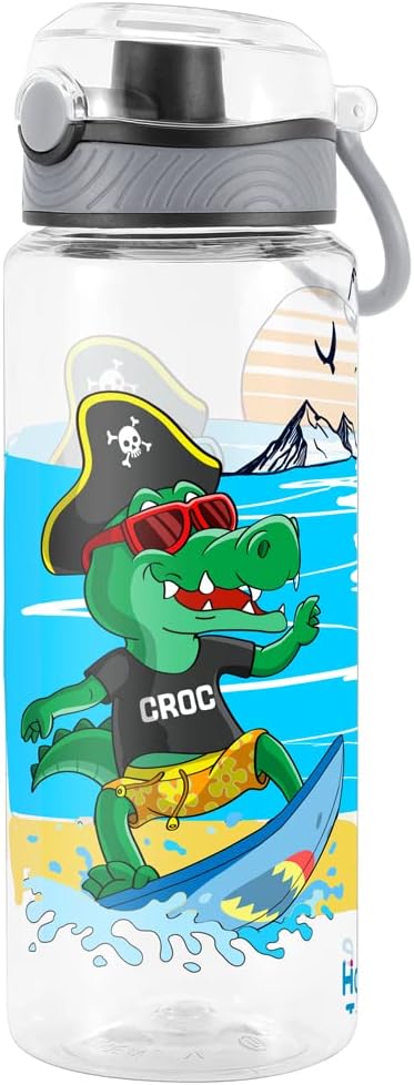 Home Tune Cute Water Bottle for School Kids Girls, BPA FREE Tritan & Leak Proof & Easy Clean & Carry Handle, 23oz/ 680ml (Croc)
