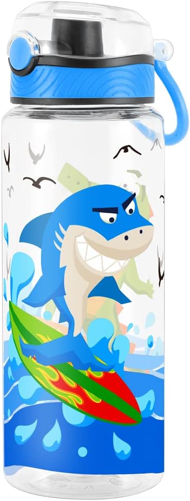 Home Tune Cute Water Bottle for School Kids Girls, BPA FREE Tritan & Leak Proof & Easy Clean & Carry Handle, 23oz/ 680ml - Shark
