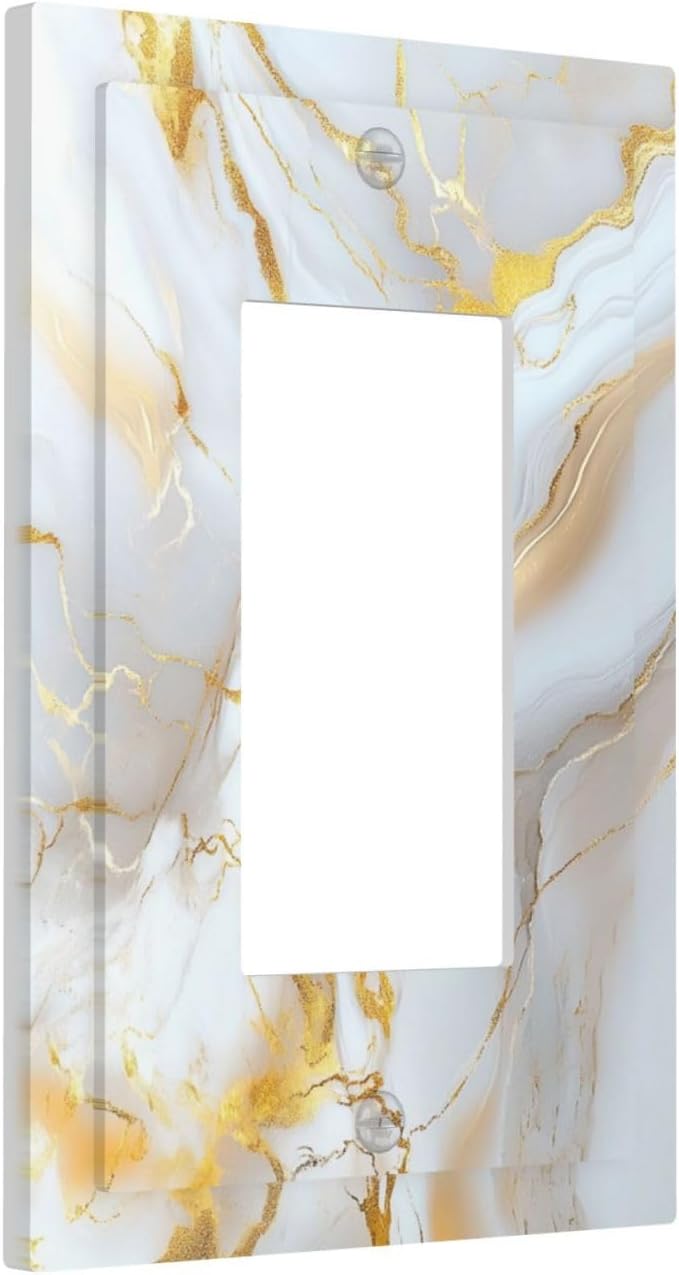 Decorative Light Switch Cover Plate Abstract Gold Marble Design with White & Gold 1 Gang Rocker Outlet Covers Single Decora Gfci Device Wall Plate for Modern Luxurious Decor